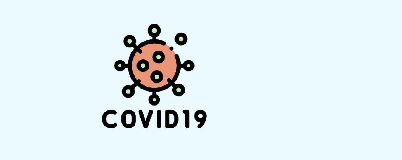Virus Icon mit Covid 19 Schriftzug auf hellblauem Hintergrund